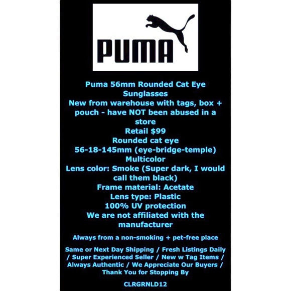 Puma Rounded Cat Eye Sunglasses Multicolor Frames Dark Smoke Lens 56-18-145 mm - Picture 2 of 9